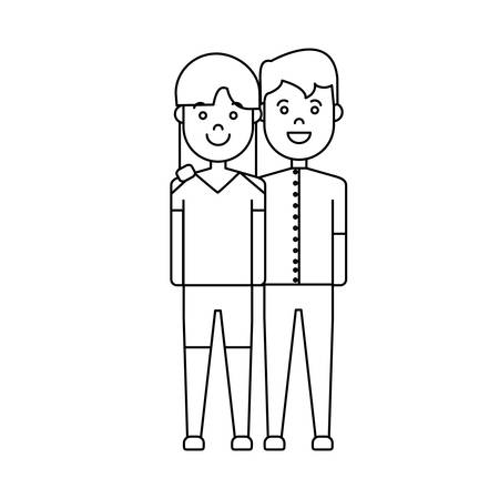 happy couple of woman and man icon over white background vector illustrationのイラスト素材