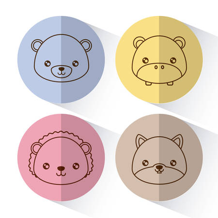 cute animals icons over colorful circles and white background vector illustrationのイラスト素材
