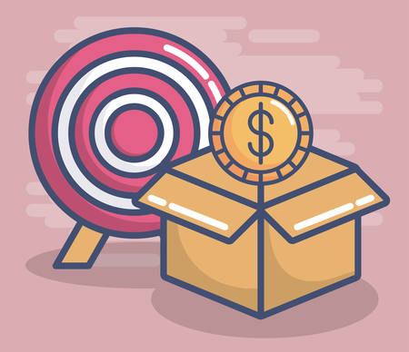 Savings concept, target goal, carton box and coin icon over pink background colorful design  illustrationのイラスト素材