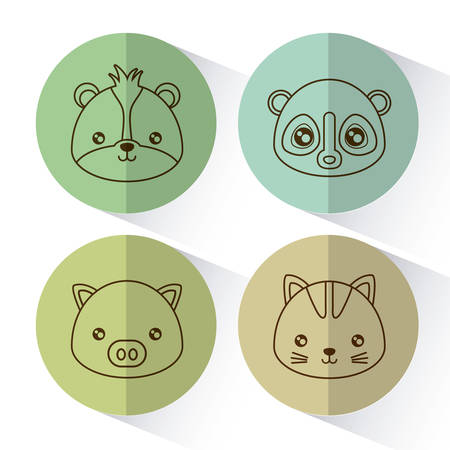 Cute animals icons over colorful circles and white background vector illustrationのイラスト素材