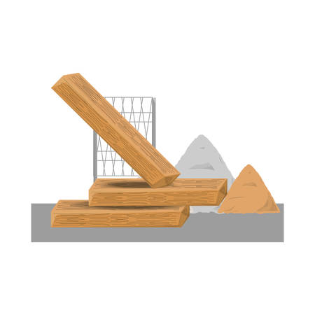 Colorful  wooden beam  and construction sand  over white  background  vector illustration.のイラスト素材
