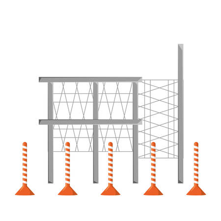 Colorful scaffold  and   traffic cone over white   background vector illustration.のイラスト素材