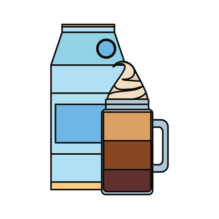 coffee bag and coffee drink icon over white background colorful design vector illustrationのイラスト素材