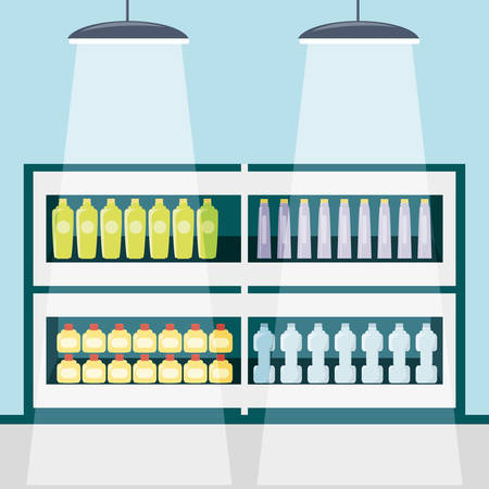 supermarket shelves with products icon colorful design vector illustrationのイラスト素材