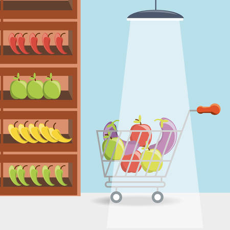 Supermarket shelves with products icon colorful design vector illustration.のイラスト素材