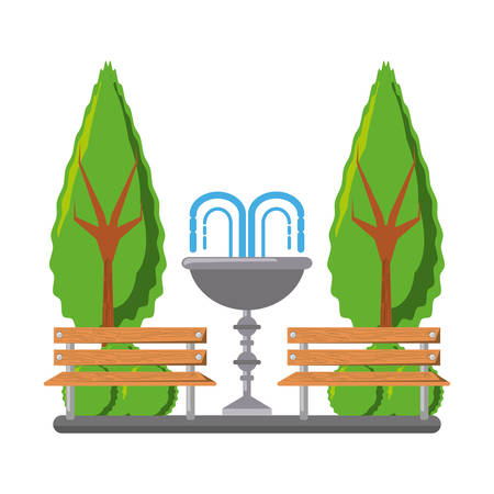 Park with seats and fountain icon over white background colorful design vector illustration.のイラスト素材