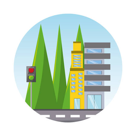 road with buildings icon over white background colorful design vector illustrationのイラスト素材