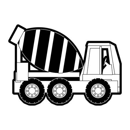 flat line monocromatic cement truck  over white background  vector illustrationのイラスト素材