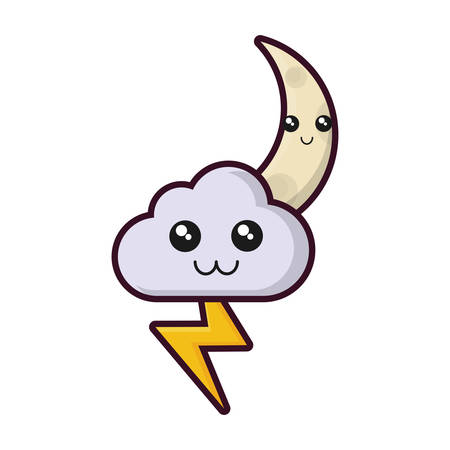 moon, cloud and thunder icon over white background vector illustrationのイラスト素材