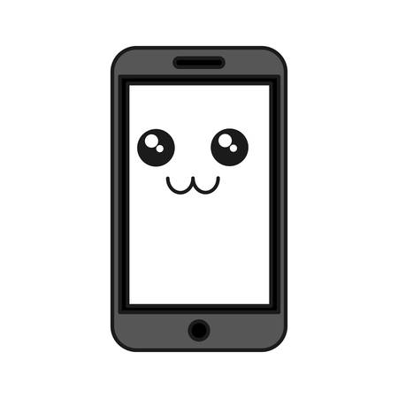 Kawaii smartphone device icon over white background vector illustration.のイラスト素材