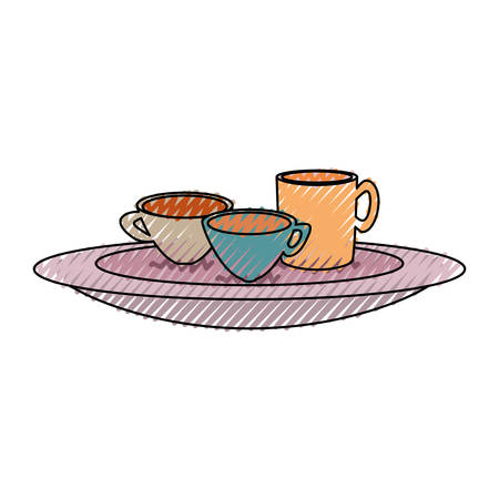 colored  coffee  set   doodle  over white background  vector illustrationのイラスト素材