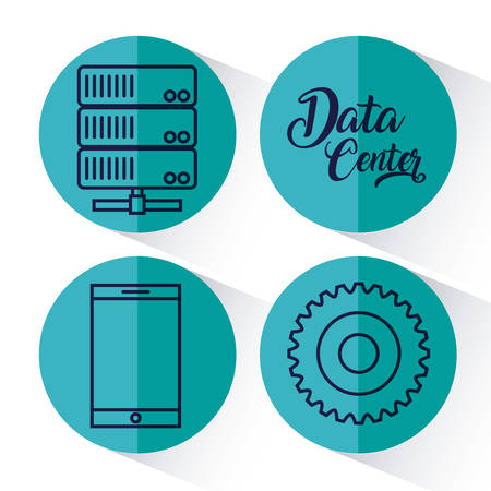 data center related icons over colorful circles and white background vector illustrationのイラスト素材