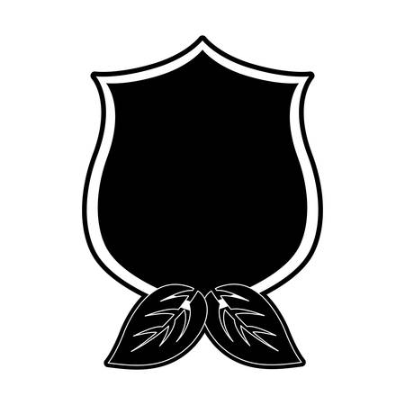 Monocromatic shield with leaves.のイラスト素材