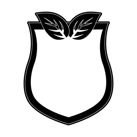 Monocromatic shield with leaves.のイラスト素材