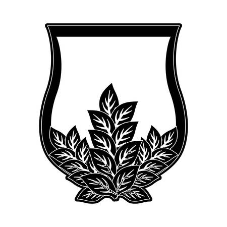 Monocromatic shield with leaves illustration.のイラスト素材