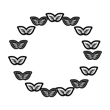 Monocromatic round  leaves frame illustration.のイラスト素材