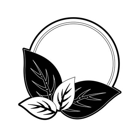 Monochromatic round  with leaves frame   over white background  vector illustration.のイラスト素材