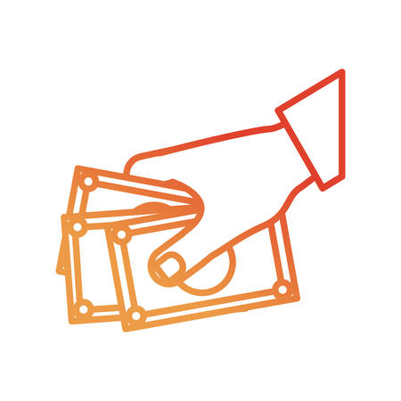 flat line colored   bill  and  hand  over white background  vector illustrationのイラスト素材