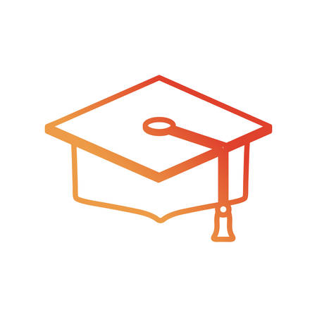 flat line  colored  graduation cap  over white background  vector  illustrationのイラスト素材