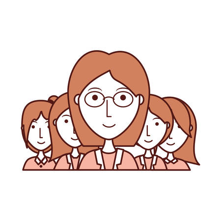 cartoon group of women icon over white background colorful design vector illustrationのイラスト素材