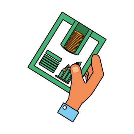 hand with report document icon over white background vector illustrationのイラスト素材