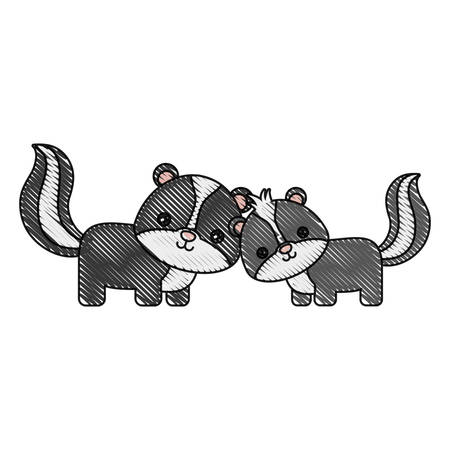 Cute couple of skunks icon over white background vector illustrationのイラスト素材