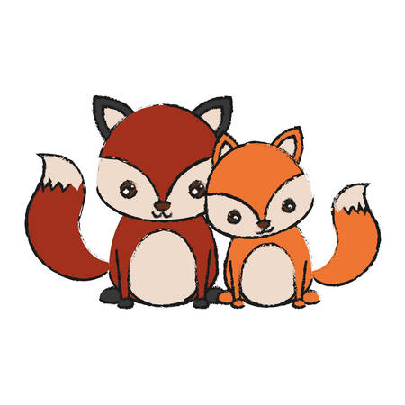 cute couple of foxes icon over white background vector illustrationのイラスト素材