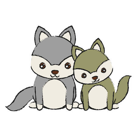 cute couple of foxes icon over white background vector illustrationのイラスト素材