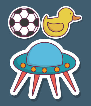 Toys icons soccer duck and spaceship  over blue background colorful design vector illustrationのイラスト素材