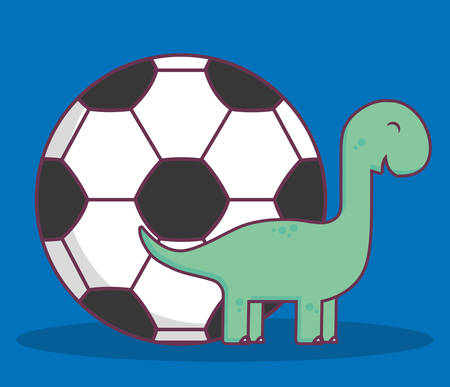 Soccer ball and dinosaur toys over blue background colorful design illustrationのイラスト素材