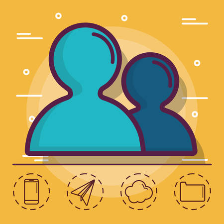 Avatar people and social network related icons over yellow background colorful design illustrationのイラスト素材