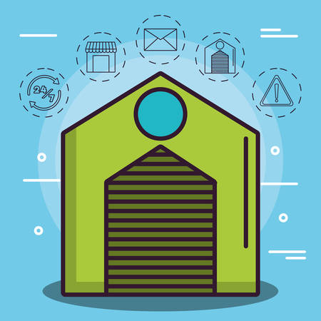 Garage and icon set of logistic transportation and delivery theme Vector illustrationのイラスト素材