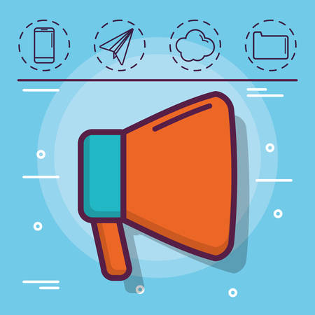 megaphone and social network related icons over background colorful design vector illustrationのイラスト素材