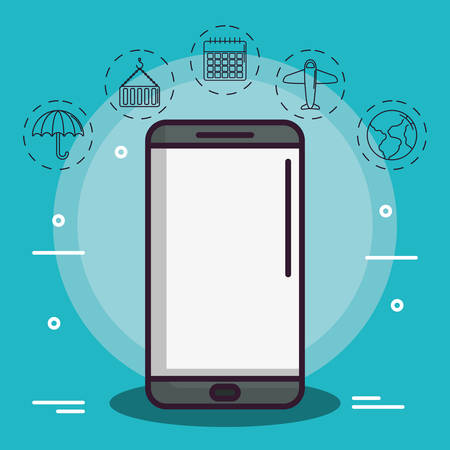 Smartphone and icon set of logistic transportation and delivery theme Vector illustrationのイラスト素材