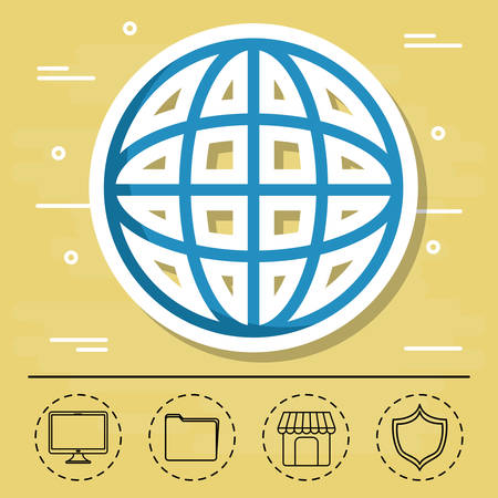 Globe and icon set of digital and online marketing theme Vector illustrationのイラスト素材