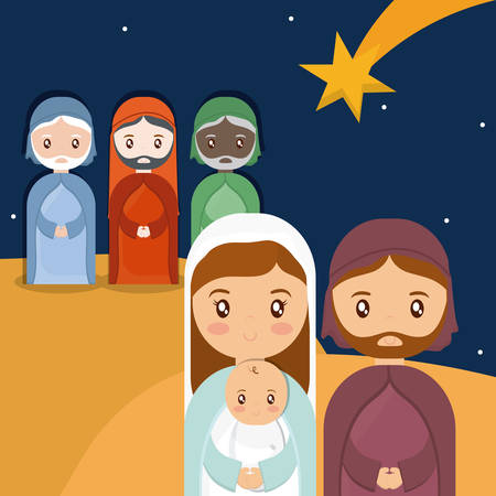 The three wise men mary joseph and baby jesus of holy family theme Vector illustrationのイラスト素材