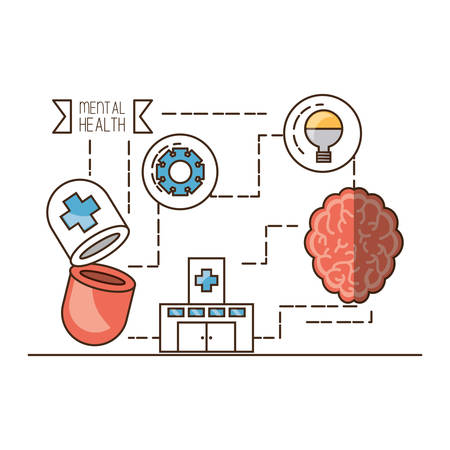 Brain and pill of mental heath mind and peaceful theme Vector illustrationのイラスト素材