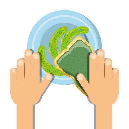 Sponge and hand of cleaning service home work and hygiene theme Vector illustrationのイラスト素材