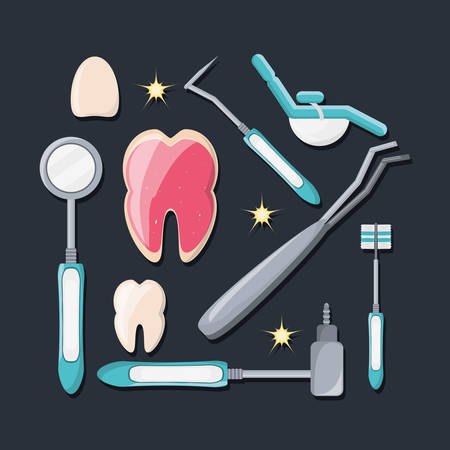 Tooth and tools of dental care health hygiene and medical theme Vector illustrationのイラスト素材