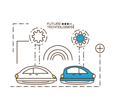 Cars and gears of future technologies virtual and electronic theme Vector illustrationのイラスト素材