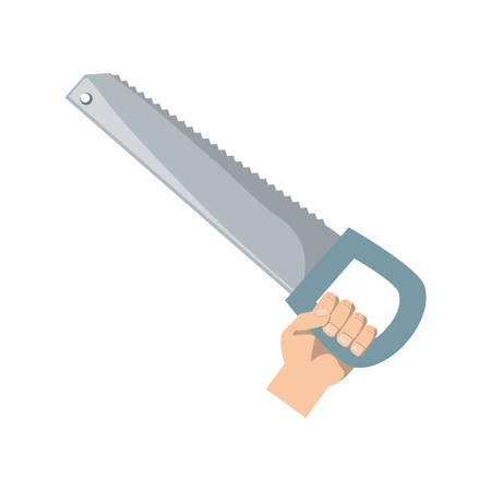hand holding a saw tool icon over white background vector illustrationのイラスト素材