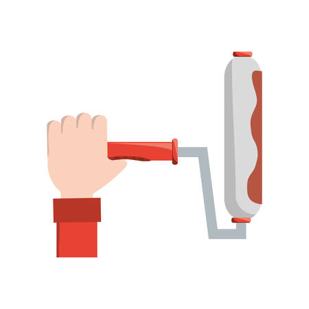 hand holding a paint roller icon over white background vector illustrationのイラスト素材