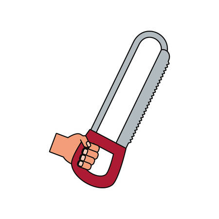 hand holding a saw icon over white background vector illustrationのイラスト素材