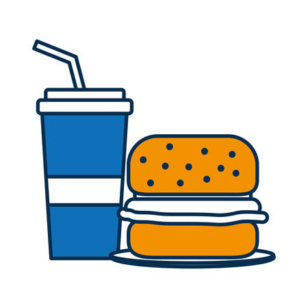 A hamburger and drink cup icon over white background vector illustration.のイラスト素材
