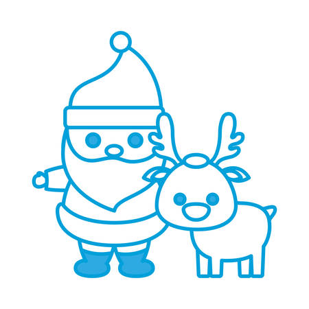 Cartoon santa claus and christmas deer icon over white background vector illustrationのイラスト素材