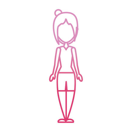 flat line colored  girl over white background  vector illustrationのイラスト素材