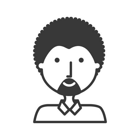 flat line monochromatic   man afro hairstyle  over white background  vector illustrationのイラスト素材