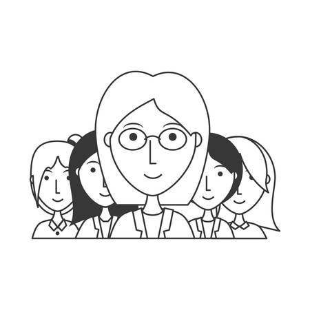 flat line uncolored women  over white  background  vector illustrationのイラスト素材