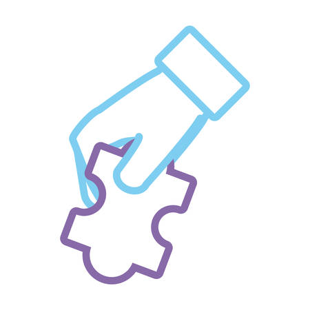 flat line colored  hand  with puzzle piece over white background  vector illustrationのイラスト素材