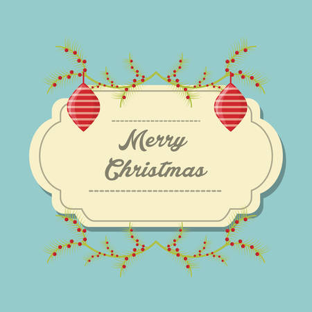 merry christmas card with decorative christmas balls icon colorful design vector illustrationのイラスト素材